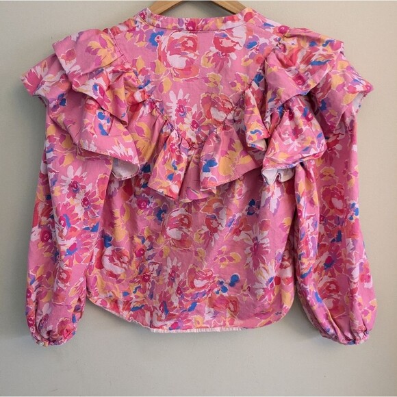 Something Navy Floral Ruffle Blouse Size XS Pink - Picture 5 of 6